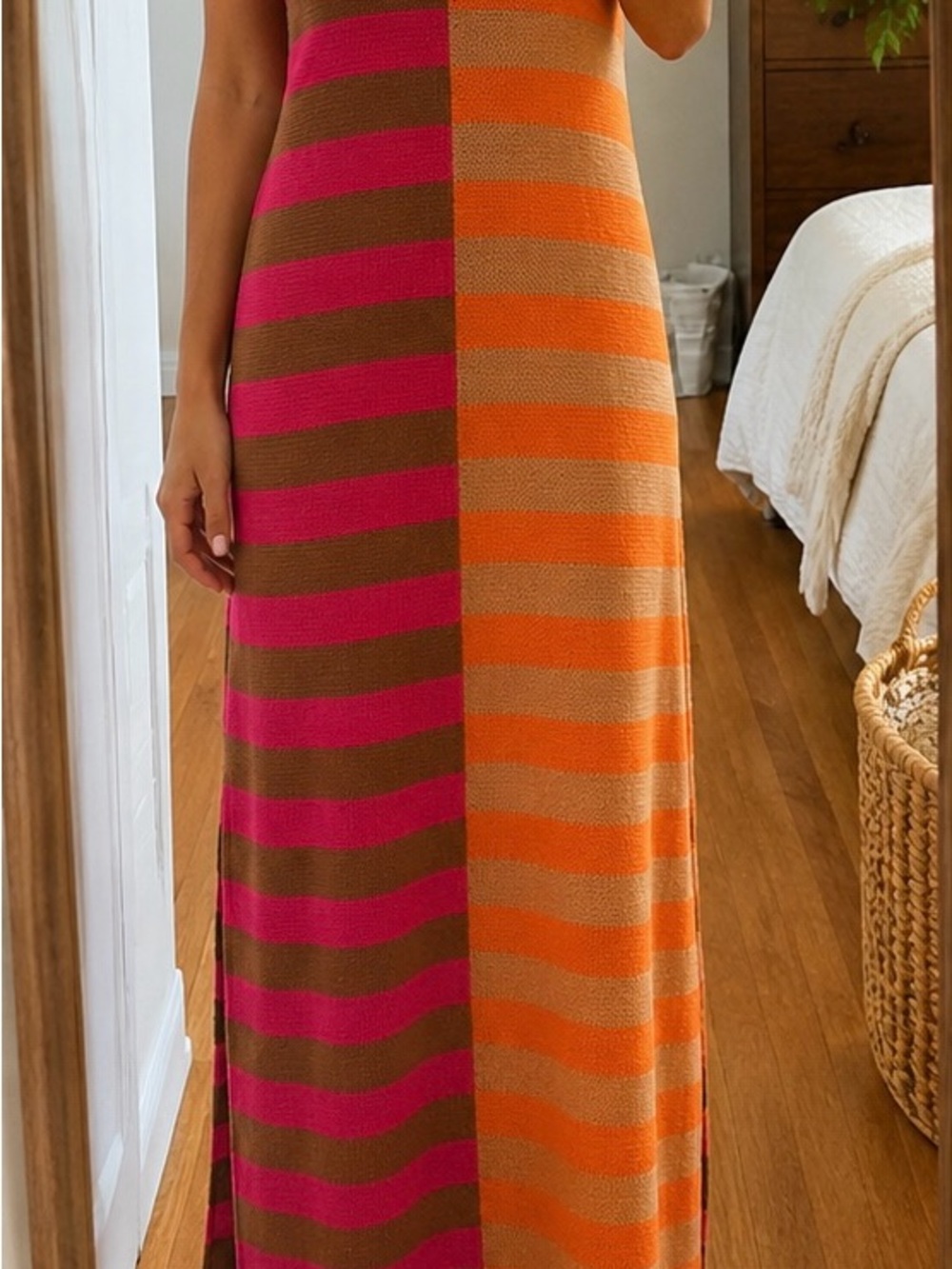 Striped Colorblock Maxi Skirt in Fuchsia, Brown & Orange
